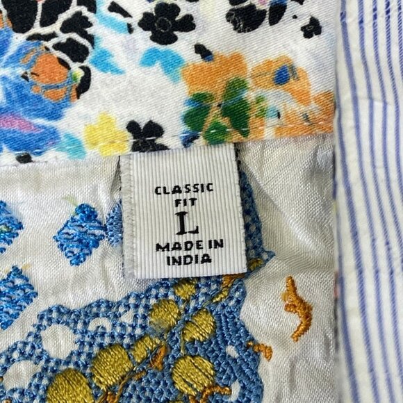 Robert Graham Men's Large Long Sleeve Striped Floral Flip Cuff Button Up Shirt - Picture 4 of 16